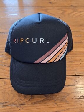Rip Curl Black Trucker Hat with Sunset Stripe NWT